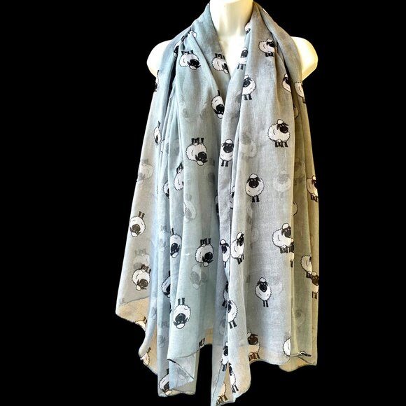 Extra Large Lightweight Viscose Gray Scarf SHEEP 45" x. 69" - Picture 12 of 13